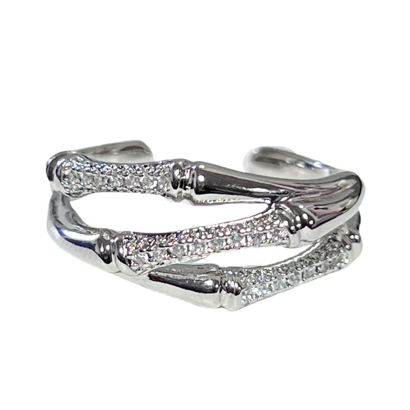 Geometric bamboo joint micro-inlaid fashionable star-opening ring for women, exquisite and niche design sense, cold and elegant style index finger ring Item Picture