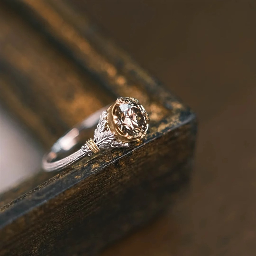 A mid-style round zircon ring for women, retro, light luxury, niche, exquisite and high-end, elegant and fashionable, adjustable ring details Picture