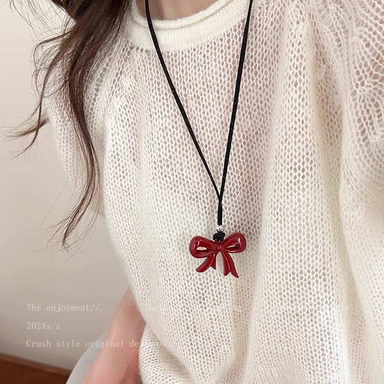 Ankela Red Bow Necklace for Women 2024 New style, with a unique and sweet design sense, versatile and personalized sweater chain Specification drawing
