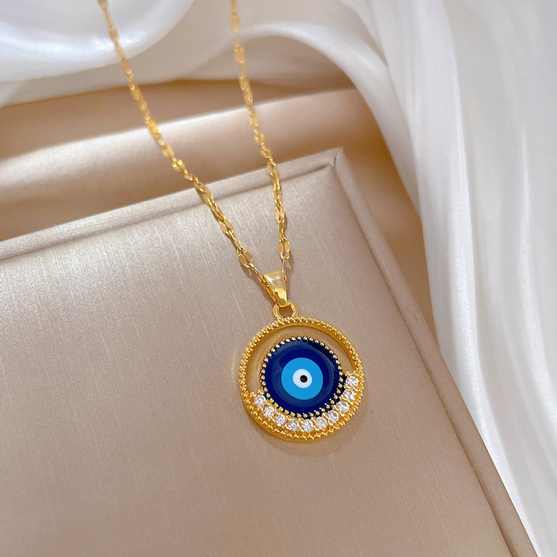 【 Titanium Steel 】 Circular eye light luxury Cross-border banquet wedding necklace, versatile collarbone chain for female Internet celebrities, titanium steel chain Specification drawing
