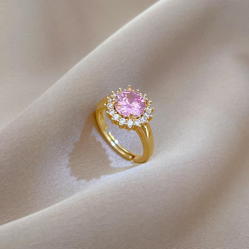 【 Real Gold 】 Pink round full diamond ring with adjustable opening, simple jewelry, Japanese-style ring couple rings Application Scenario