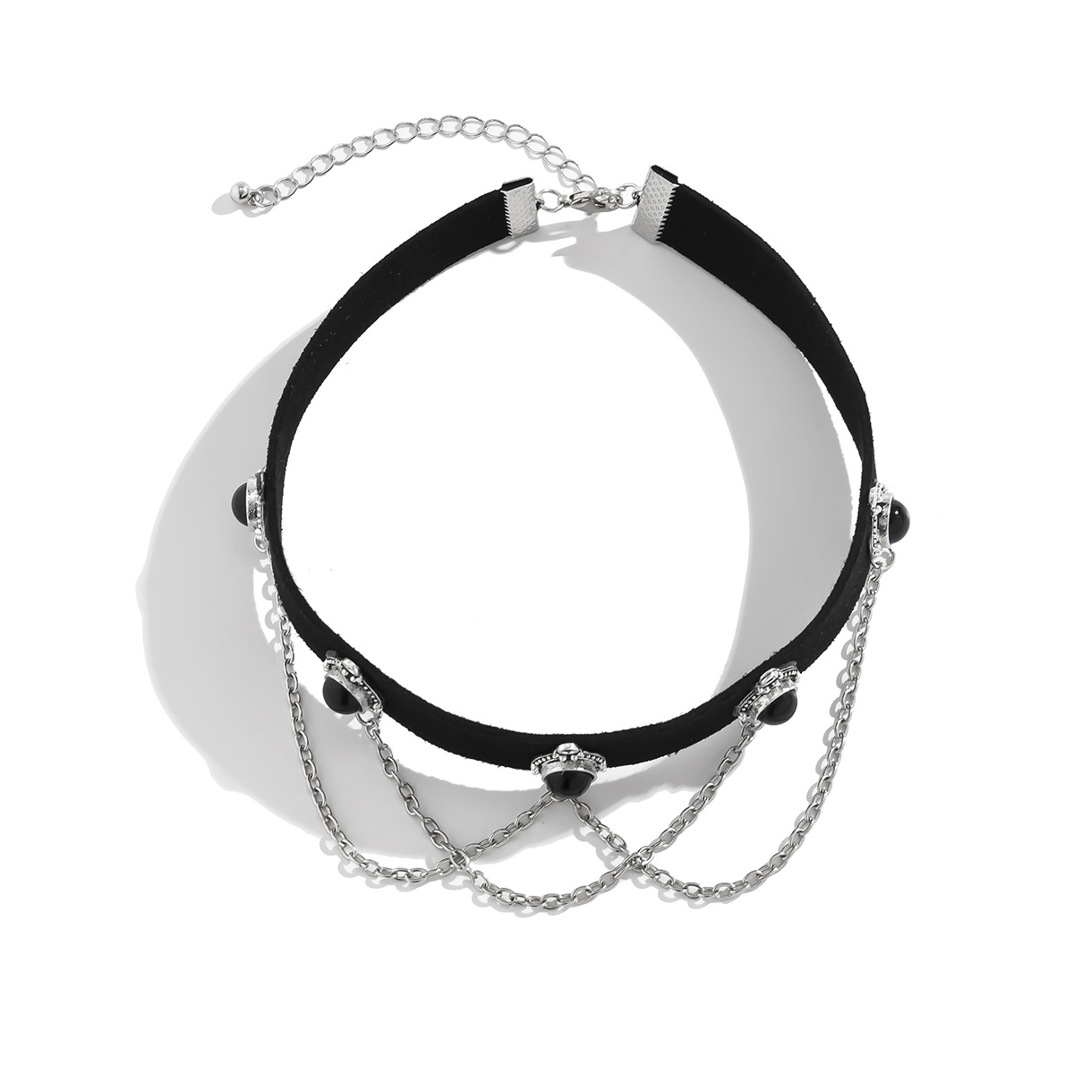 European and American cross-border jewelry alloy sweet and cool girl choker collar, retro black velvet turquoise tassel necklace Item Picture