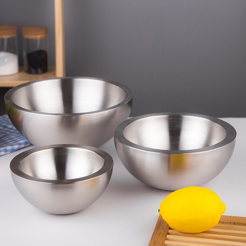 304 stainless steel salad bowl, salad basin, double-layer salad basin, European-style fruit plate, salad plate, fruit plate, mixing bowl full figure