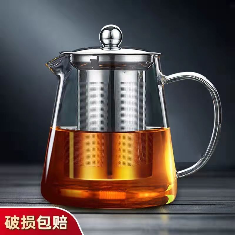 Glass teapot, high-temperature resistant tea set, thickened filter, tea boiling, tea water separation, small flower teapot for brewing, household use details Picture