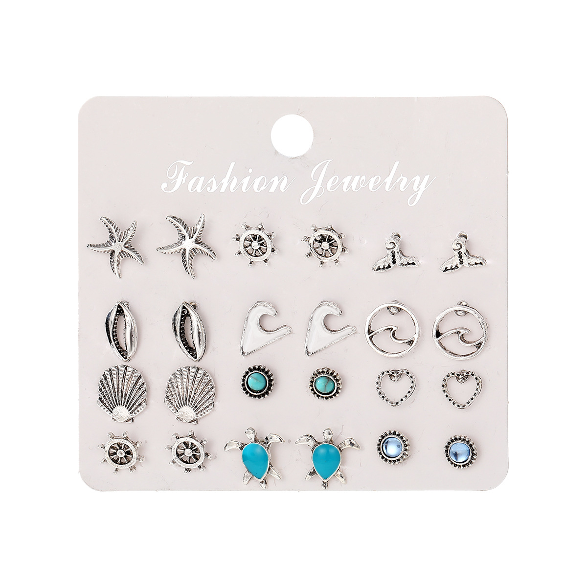 Cross-border European and American retro Bohemian accessory stud earrings set, women's alloy one card multiple pairs of animal earrings full figure
