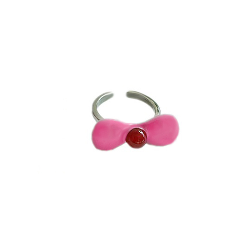 A sweet and youthful pink bow ring with a unique design, featuring a sweet and cool open-mouthed index finger ring with oil drip Item Picture