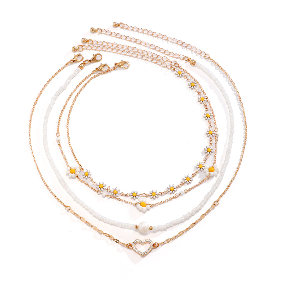 European and American cross-border jewelry sweet and spicy imitation pearl Daisy set necklace, women's niche heart-shaped full diamond collarbone necklace Item Picture
