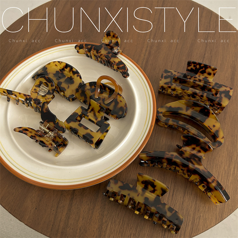 Dark series acetic acid hairpin tortoiseshell back hairpin for women, large and elegant updo hairpin, medium size leopard print shark hairpin Specification drawing
