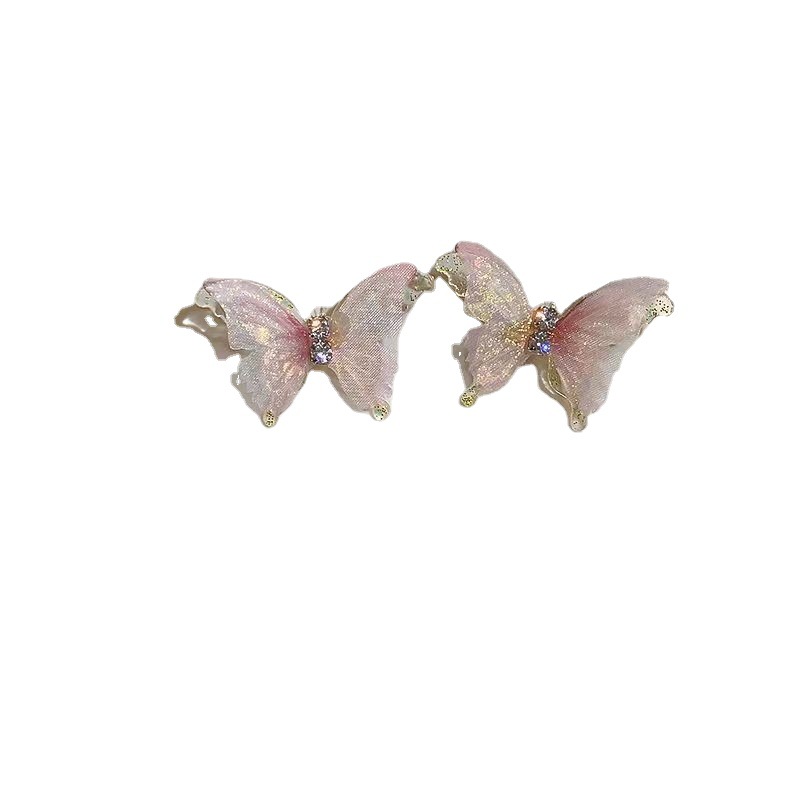 s925 Super Ethereal and iridescent Double-layer mesh butterfly Stud Earrings for Women, dreamy and fresh girl earrings, versatile and popular online earrings Item Picture