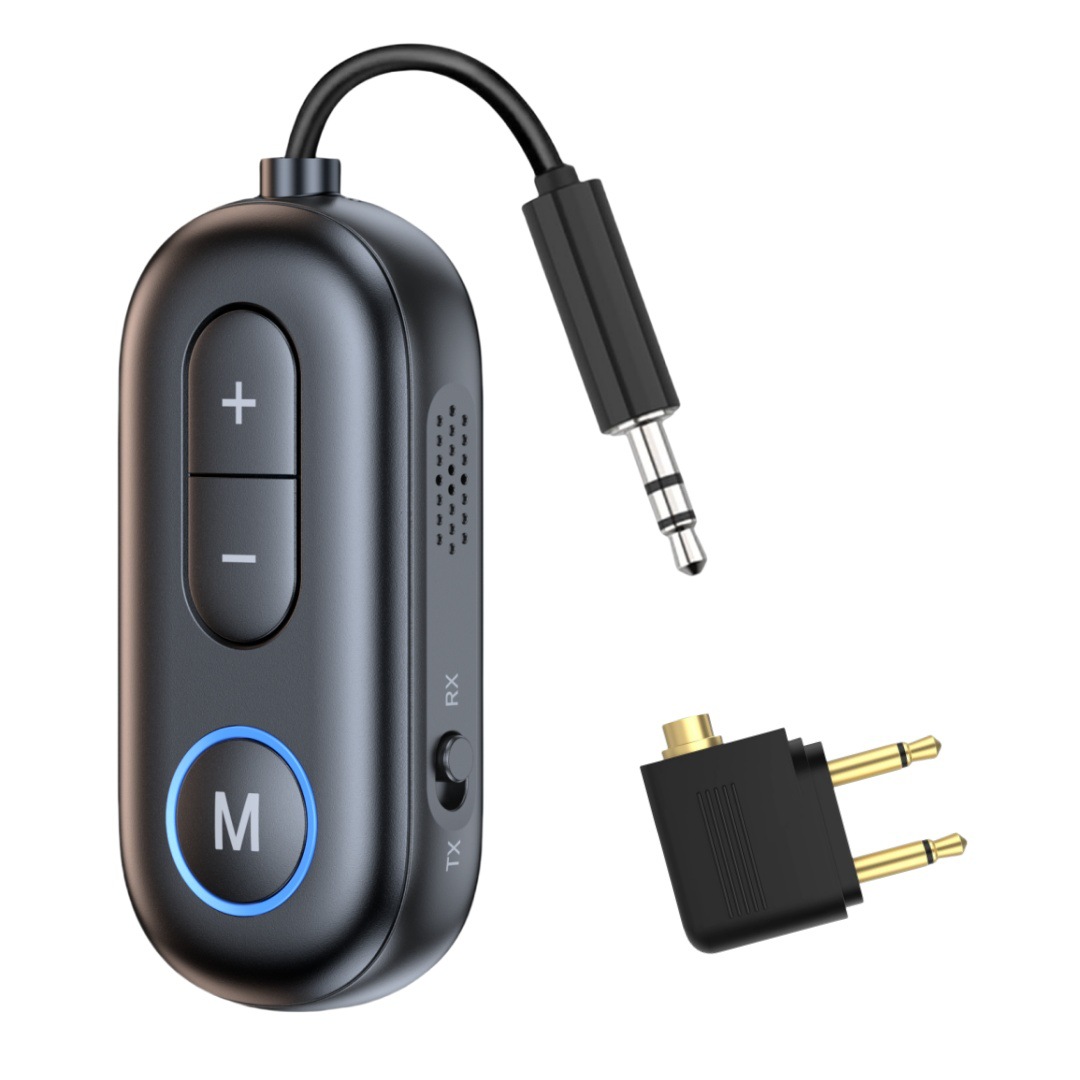 Aviation headphone audio converter, aircraft travel headphone adapter, aircraft-specific Bluetooth adapter transmitter full figure