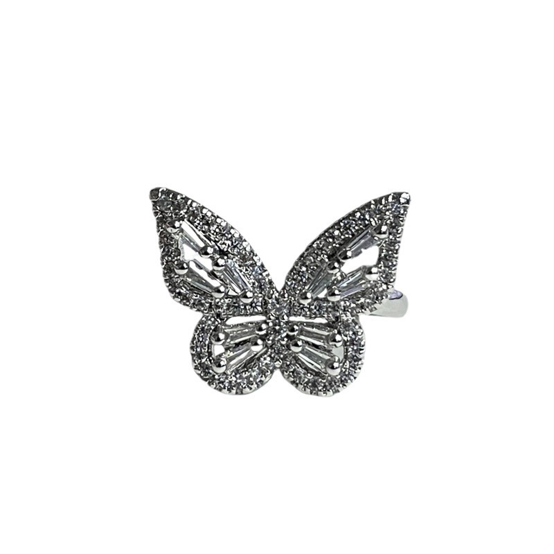 A French fashion and elegant ring for women, with a butterfly micro-inlay opening ring, irregular, sweet, cool, high-end and light luxury index ring Item Picture