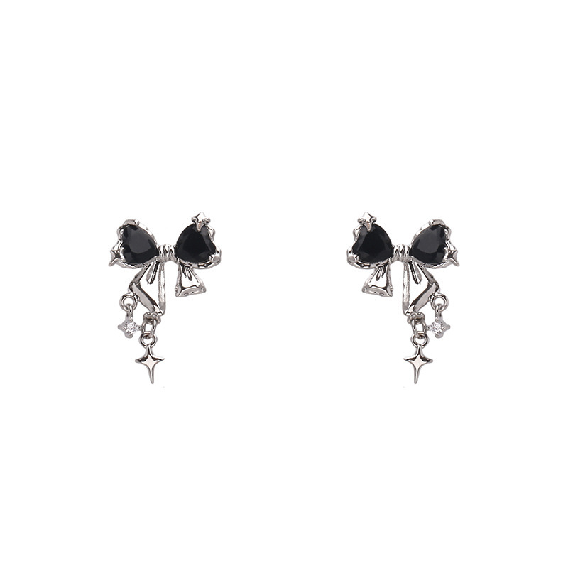 925 Silver needle dark and fashionable bow earrings, women's Instagram niche high-end feel, simple and versatile stud earrings Item Picture