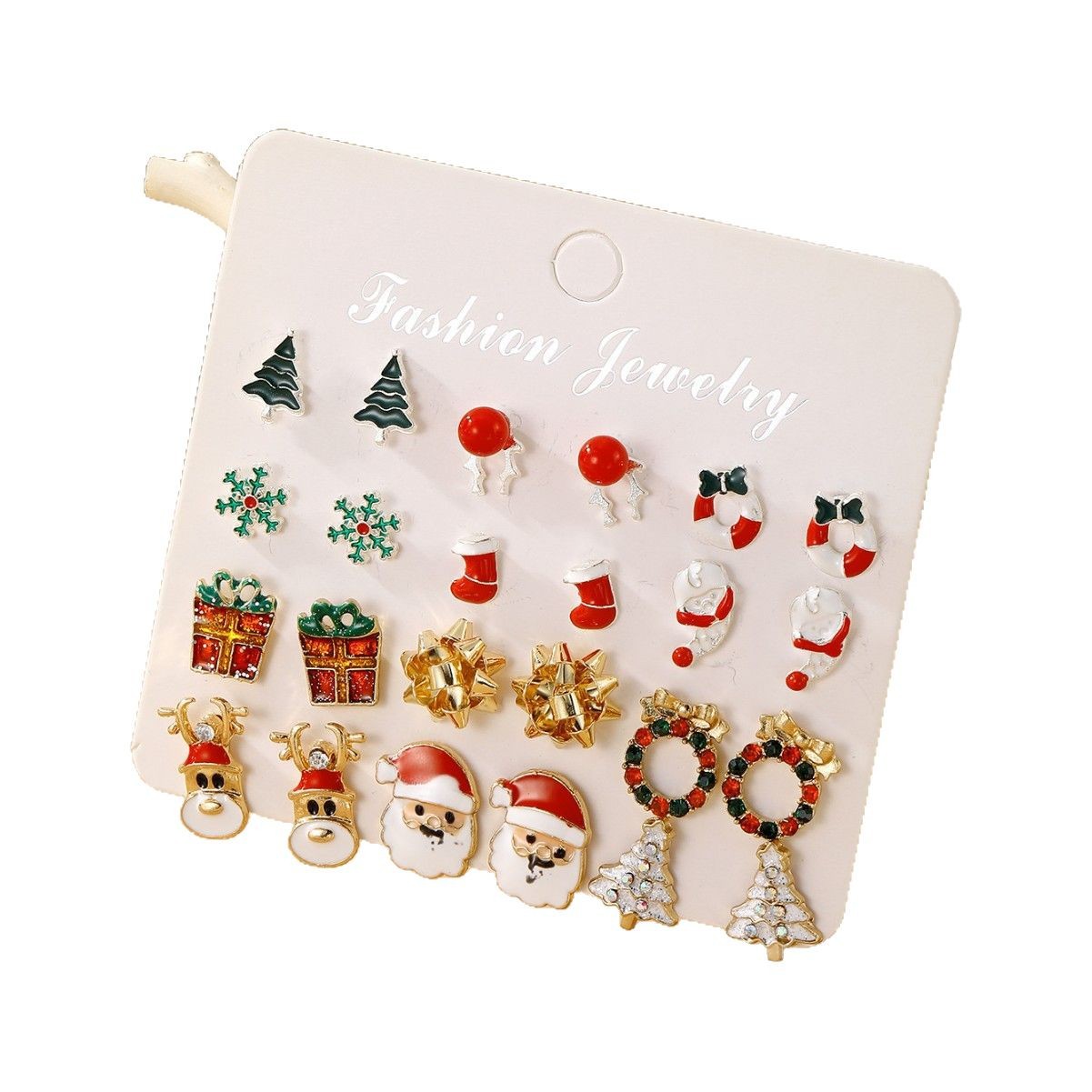 Christmas Stud earrings Set, Christmas Reindeer Gift Box Card Set, Christmas Oil-dropping stud earrings and earrings, versatile and niche stud earrings Item Picture