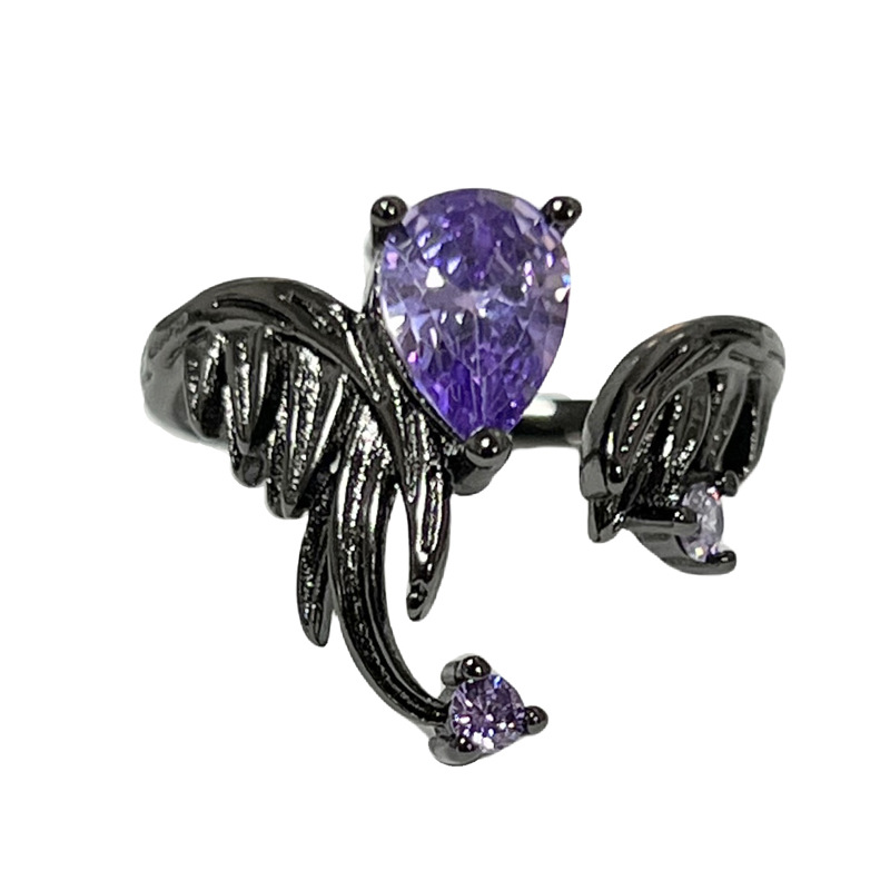 A niche design with a dark retro European and American style, a purple diamond open-top ring, a gender-neutral female style, and a cross-border punk ring Item Picture