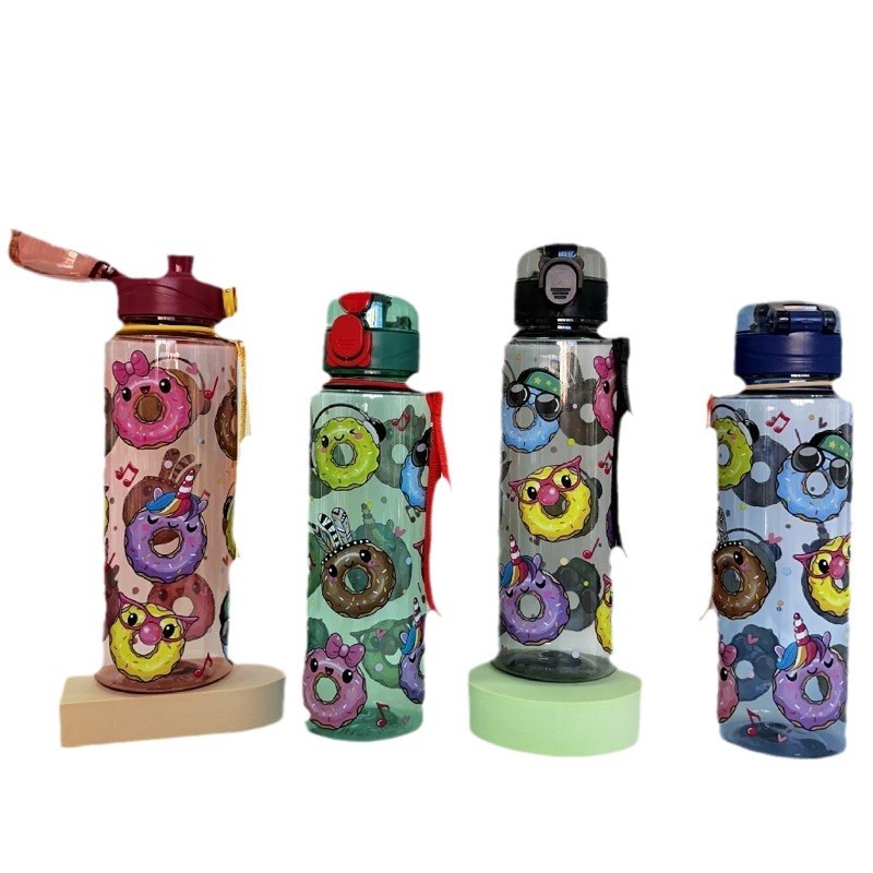 New children's water cup, doughnut water cup, hand-held portable cup, transparent and convenient plastic cup, pop-up lid, cross-border e-commerce Item Picture