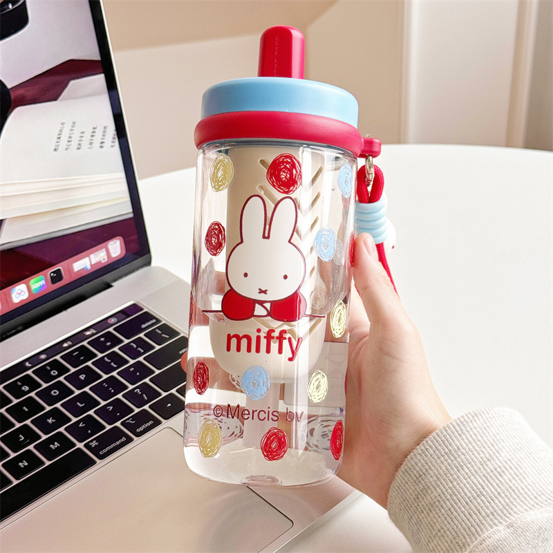 Mifei Colorful Summer Straw Cup with tea and water Separation, cute cartoon cup, high appearance level for girls, summer children's water cup Specification drawing