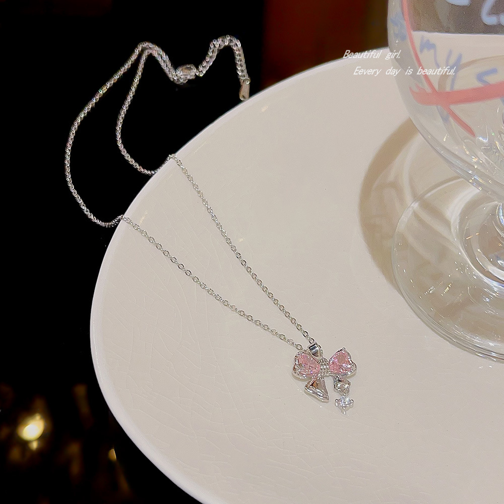 Super Flash Zircon necklace, light luxury and niche design sense collarbone chain, 2025 new style bestseller bow choker neck chain Specification drawing
