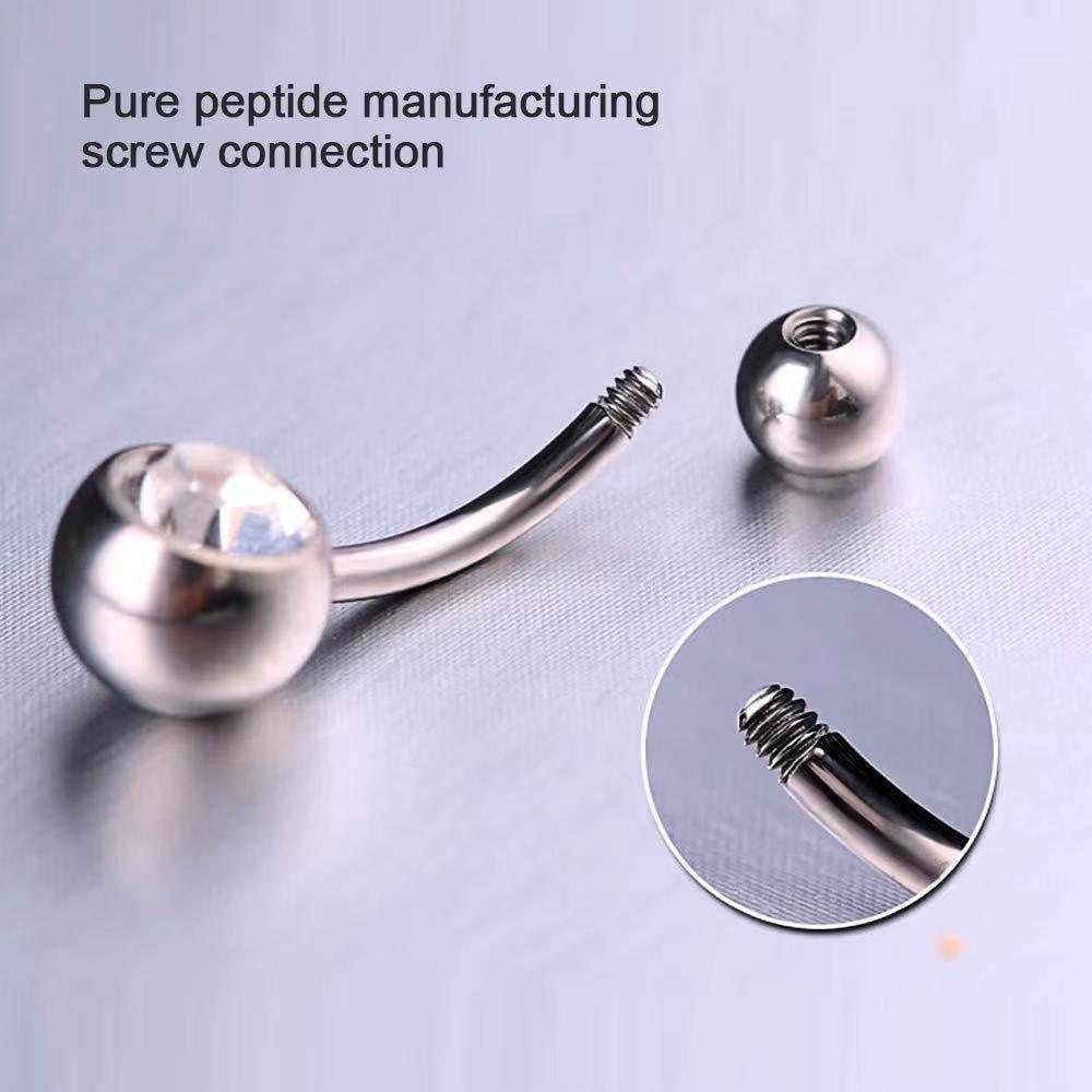 Stainless steel water diamond navel nail, simple curved rod, 14G double ball navel ring, Amazon cross-border e-commerce factory in stock undefined