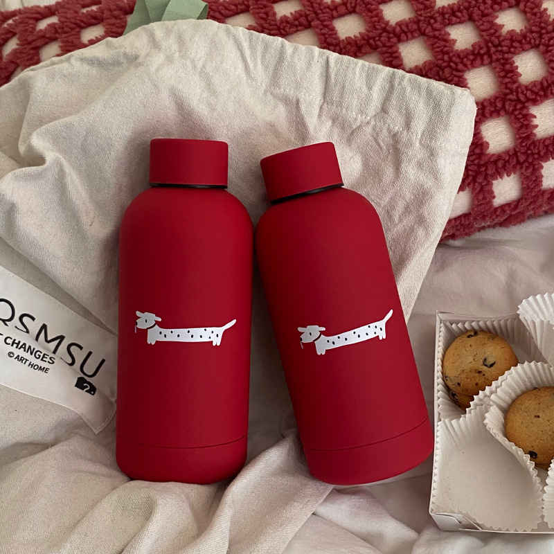 New Year and Christmas high-end red frosted stainless steel insulated cup for little dog, cute spotted dog travel cup details Picture
