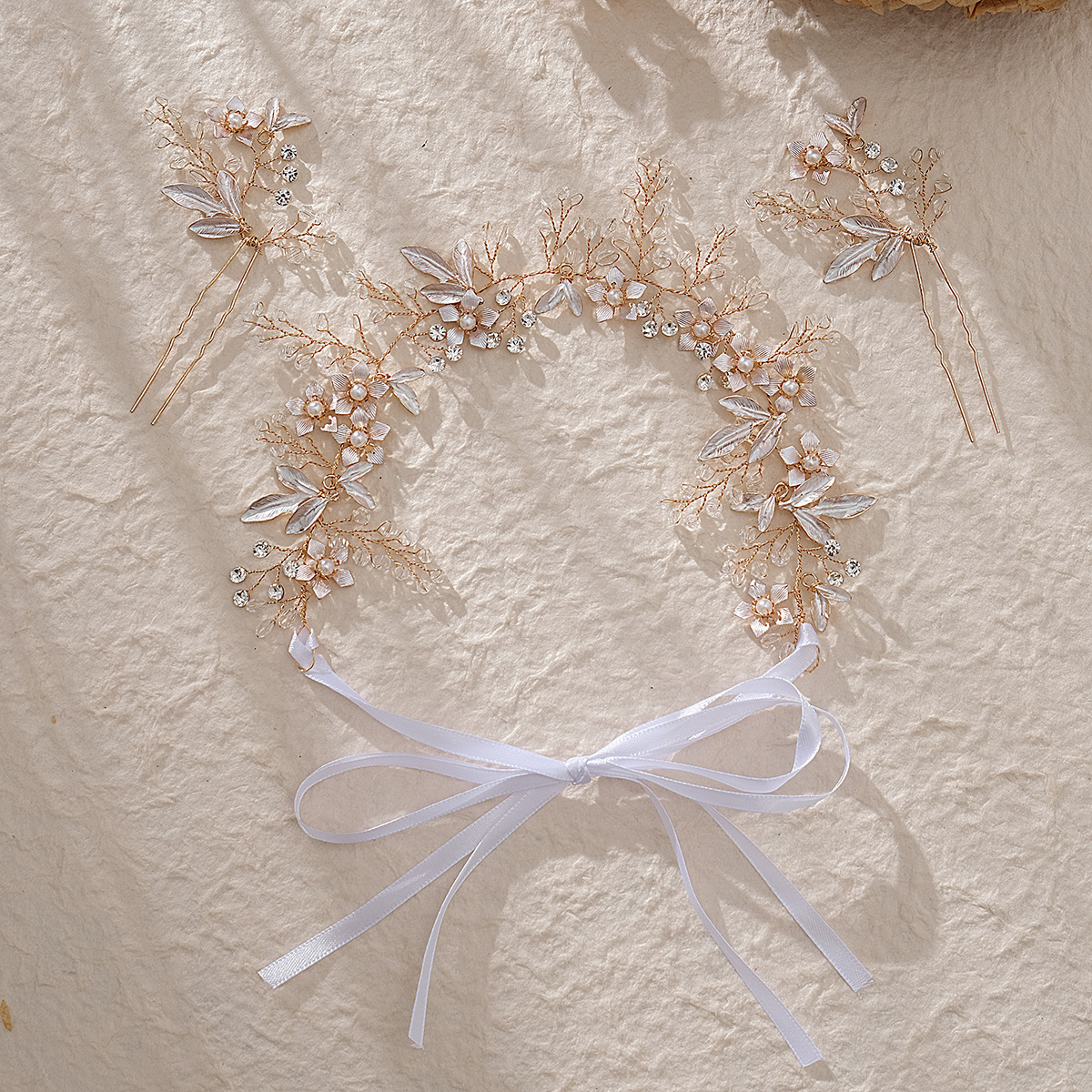New Korean version of Xianmei hair accessory set, ancient-style pearl hair band, U-shaped hairpin, photo style, handcrafted updo hair accessory details Picture