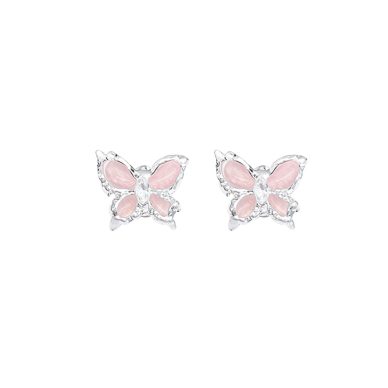 Super fairy pink butterfly stud earrings for women, 2024 new style, light luxury, niche and high-end trendy earrings, a trendy and stylish accessory Item Picture