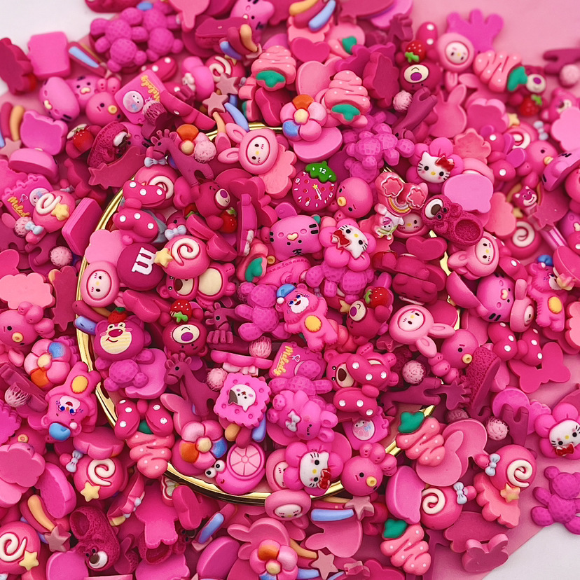 Cream glue accessories, cute cartoon strawberry bear hairpin ornaments, diy jewelry accessories, resin mobile phone crocs accessories full figure
