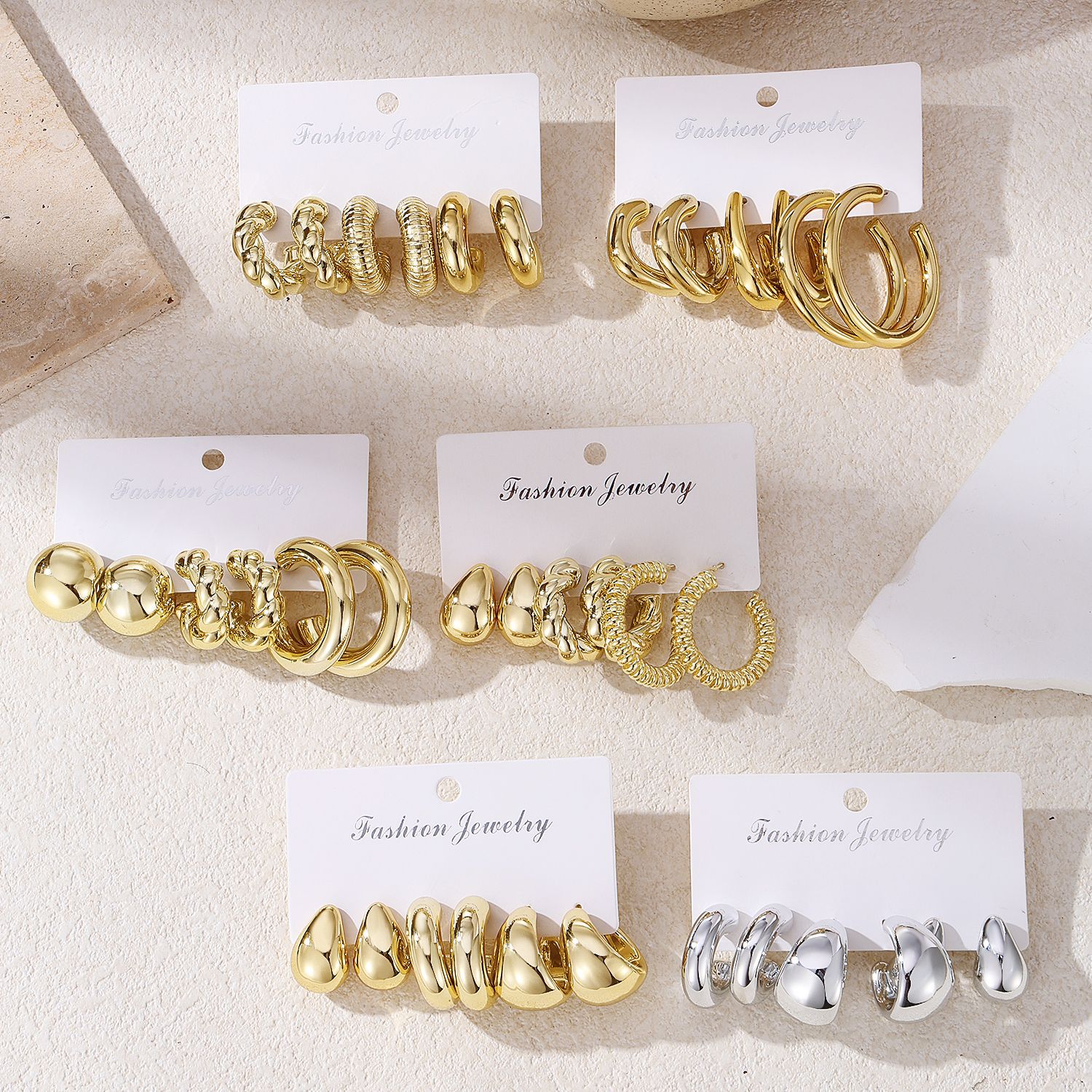 A set of 3 pairs of new high-end gold, exaggerated and unique ccb earrings with a twist pattern from Europe and America Application Scenario