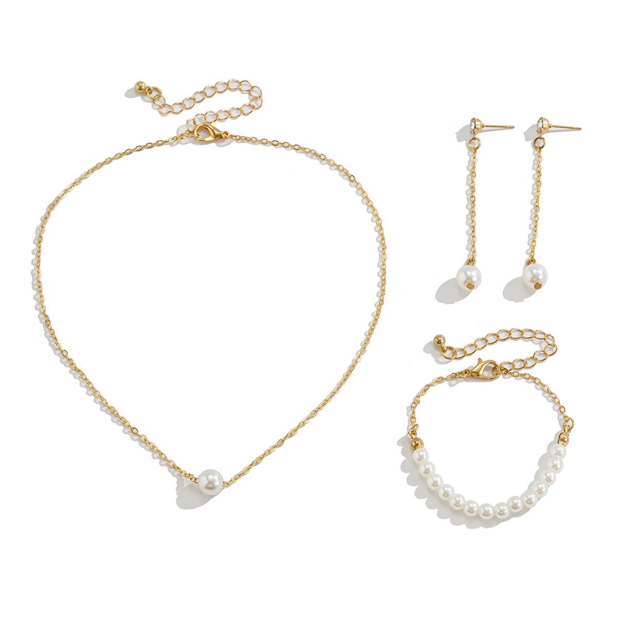 European and American cross-border jewelry fashion imitation pearl cross chain set necklace, high-end alloy iron chain collarbone chain Item Picture