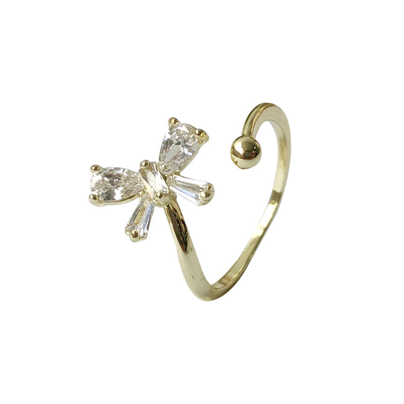 Super sparkling gentle Zircon butterfly open ring for women, adjustable cold style, light luxury, high-end feel, versatile and personalized ring Item Picture