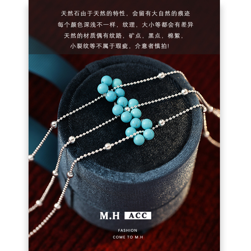 Spring and summer new turquoise beaded double-layer necklace for women's fashion, blue flower fresh and delicate layered collarbone chain wholesale Application Scenario