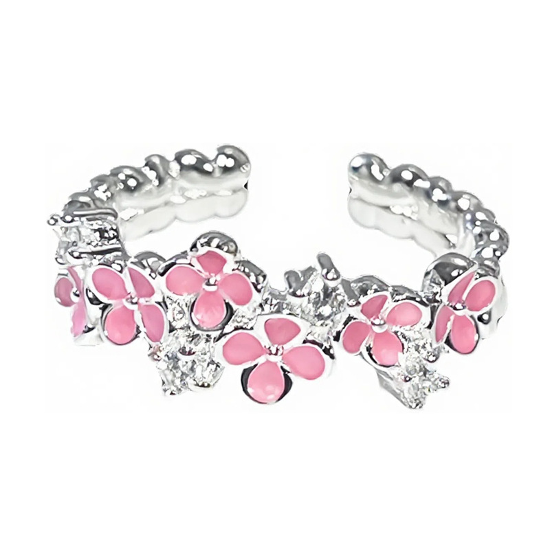 Sweet, youthful and fair-skinned summer pink flower-open ring, a feminine gradient butterfly fashionable, niche and cold style ring Item Picture