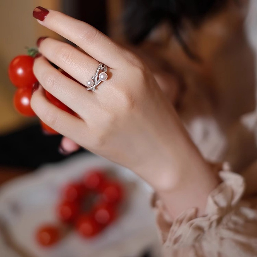 Gemini Star Exquisite and light Luxury pearl ring for women, 925 silver, retro, high-end, niche design sense, simple and elegant ring Specification drawing