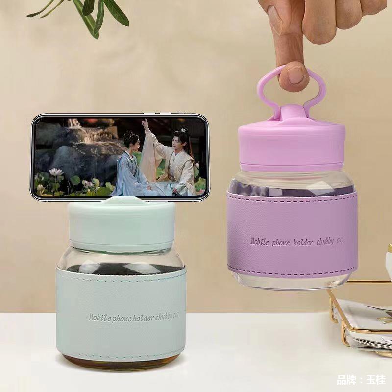High appearance level, chubby water cup, portable mini phone stand cup, transparent soy milk and milk advertising gift cup details Picture