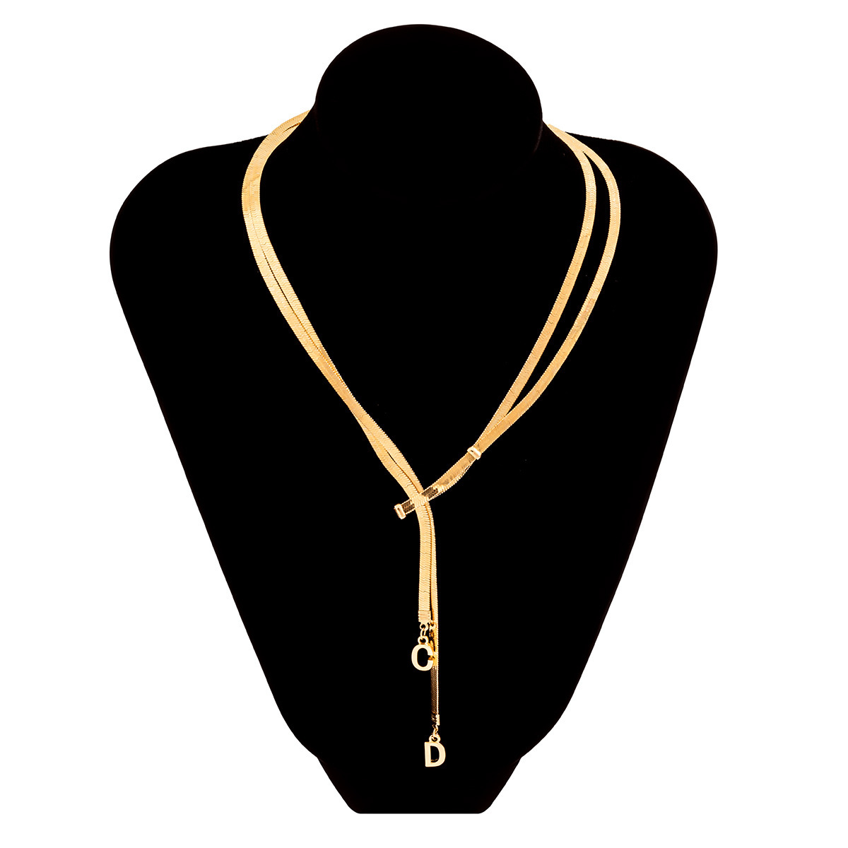 European and American niche, cold metal snake bone chain, bow collarbone chain, retro imitation pearl style, letter pendant necklace details Picture
