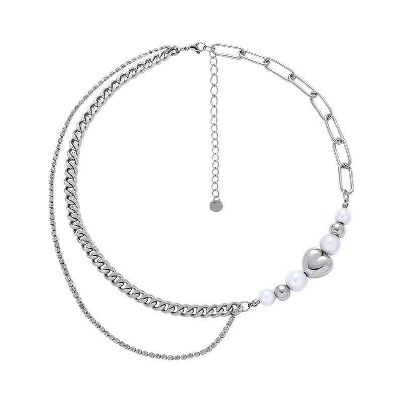 Heart-shaped beaded patchwork necklace, a niche design for women, wholesale collarbone chain for best friends, retro, light luxury, trendy and unique necklace Item Picture