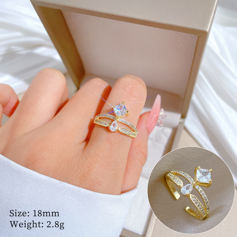 【 Real Gold 】 Crown teardrop wedding ring with adjustable opening, simple jewelry, Japanese-style ring couple rings full figure