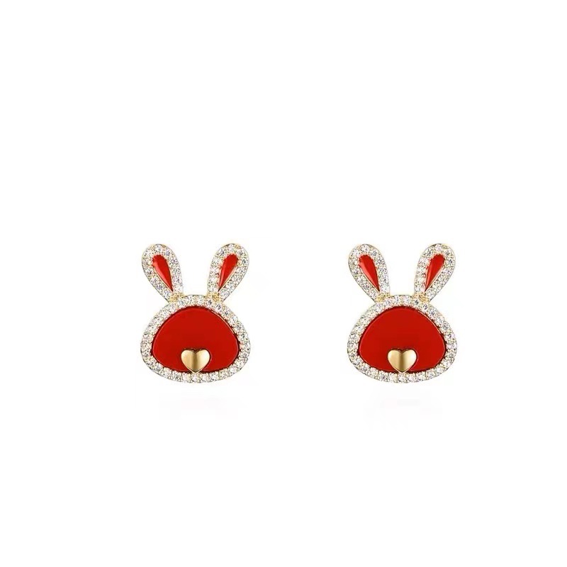 Autumn and winter red rabbit stud earrings for women, a niche design with a high-end feel, zodiac earrings, and a gift of Instagrams' popular earrings Item Picture