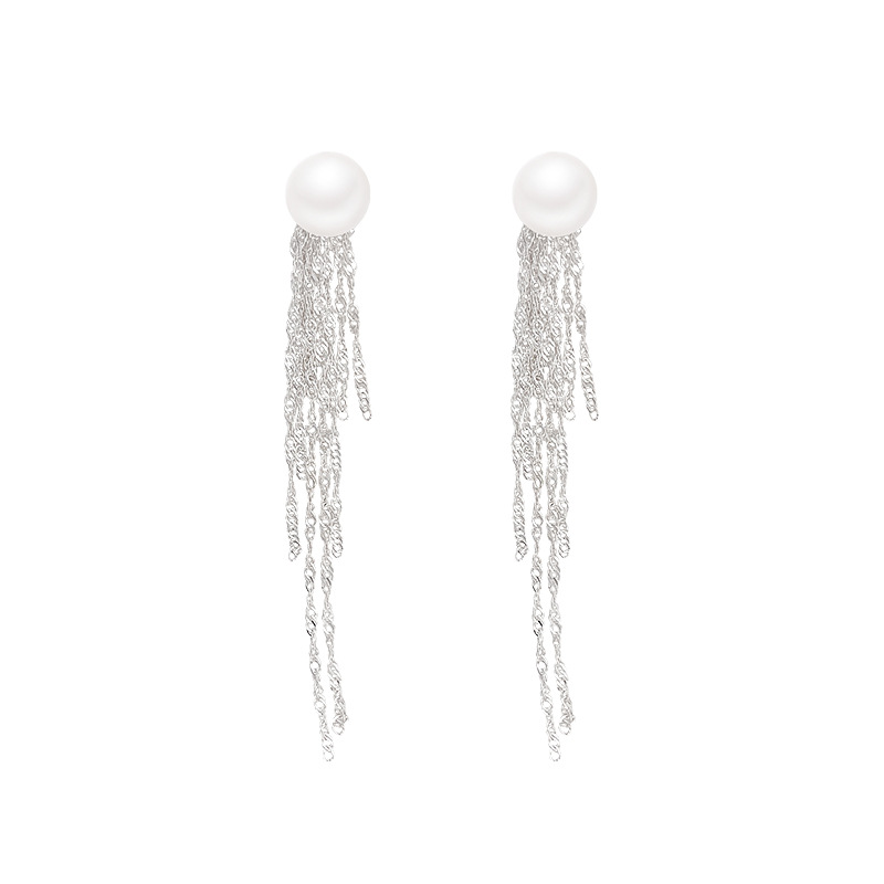 This light luxury long ear pendant with a super shiny metal chain and tassel pearl stud earrings exudes a retro and high-end charm Item Picture