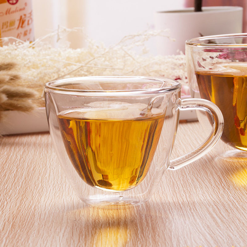 Double-layer glass cups, transparent glass water cups, creative heart-shaped glass cups, coffee cups, household high borosilicate water cups wholesale details Picture