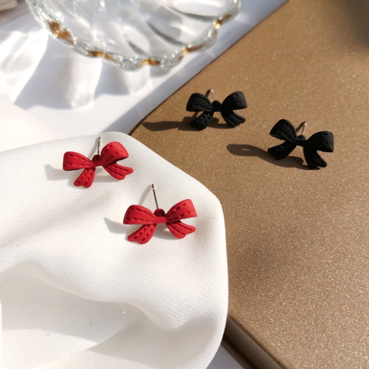 Korean bow stud earrings, sweet and girlish, simple and elegant, internet-famous super fairy earrings, the new style of earrings in 2025, trendy Specification drawing