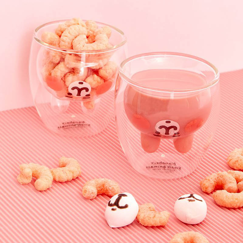 Rabbit double-layered cup Glass cup Student cartoon cup Juice Milk cup Water cup Breakfast cup Glass cup full figure