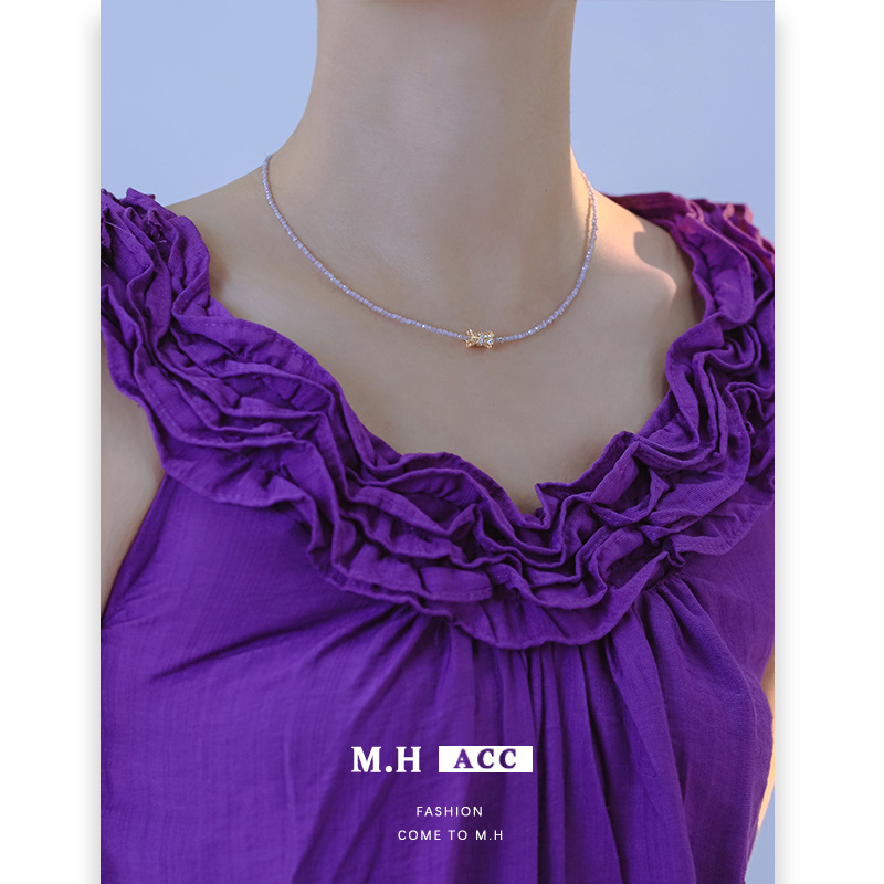 The 2025 new purple zircon necklace is a fashionable, simple and versatile design for women. It has a high-end feel and does not fade. It is a titanium steel collarbone chain Specification drawing