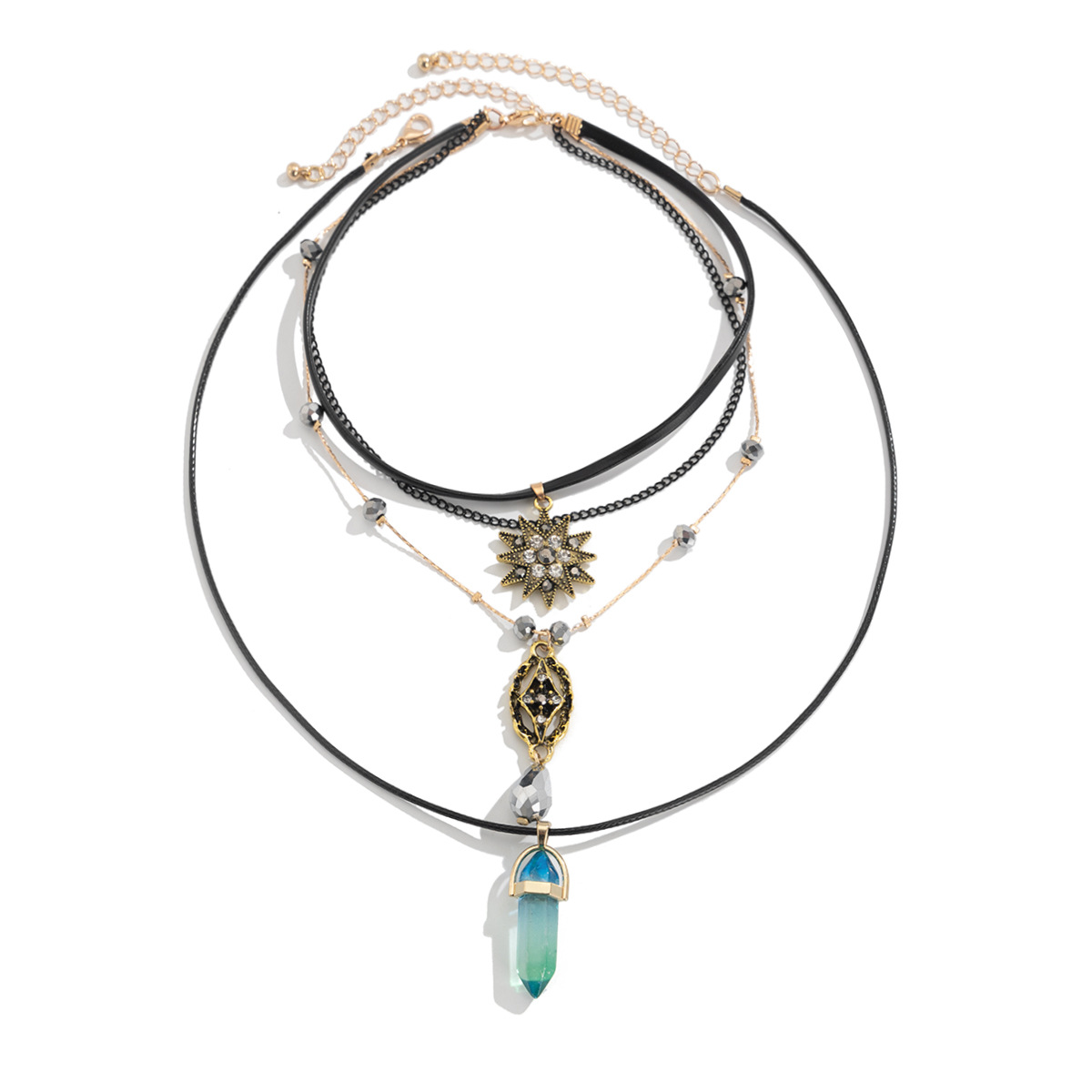 European and American cross-border jewelry, Baroque pearl star water drop pendant necklace, irregular alloy multi-layer collarbone chain Item Picture