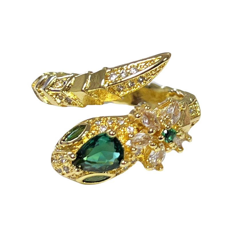 A new mid-style green treasure snake opening ring, a gender-neutral and fashionable index finger ring in the shape of a snake for the zodiac year Item Picture