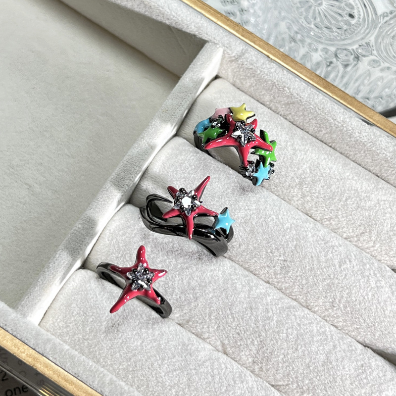 Dark dark style colored drip glaze starlight sweet and cool open ring, dopamine spice girl fashionable, individual and exquisite index finger ring details Picture