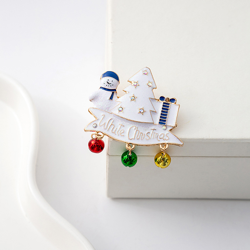 Cross-border Christmas party Cartoon snowman brooch Christmas tree bell Dress Pin Oil Drip bow corsage details Picture