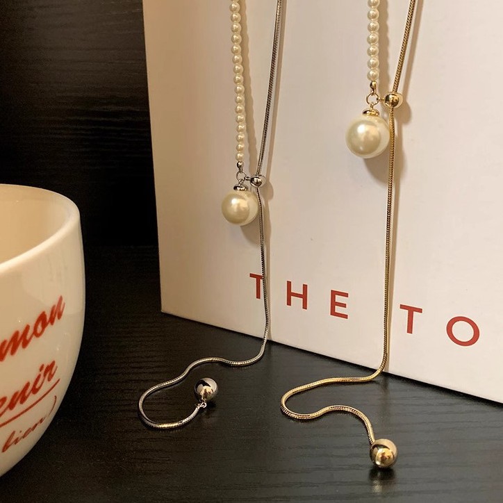 Pearl snake bone chain pull-out sweater chain for women, light luxury, niche style, simple and classic, versatile, elegant long necklace full figure