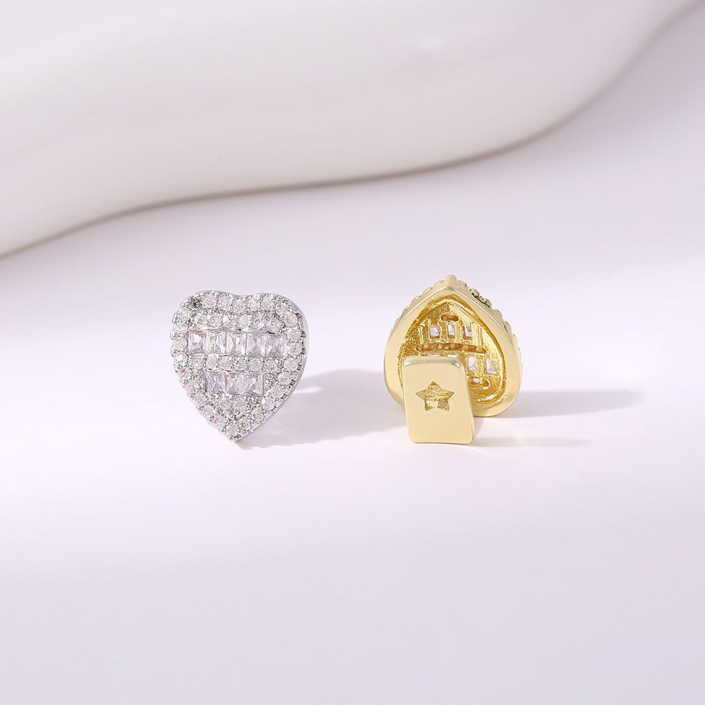 Wholesale of new single-piece heart-shaped zirconium personalized gold-plated full diamond heart-shaped braces, fashionable and trendy men's dental accessories Application Scenario
