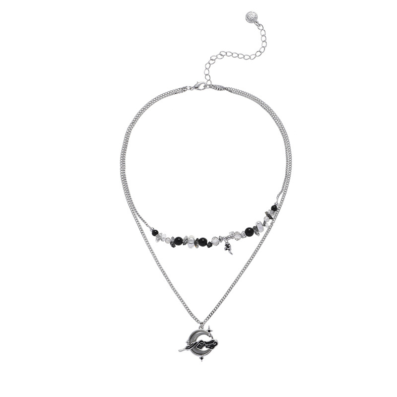 The ancient-style nebula and crescent moon necklace, stacked with a high-end stone fashionable sweater chain, is a unique and retro necklace for women, a niche item Item Picture