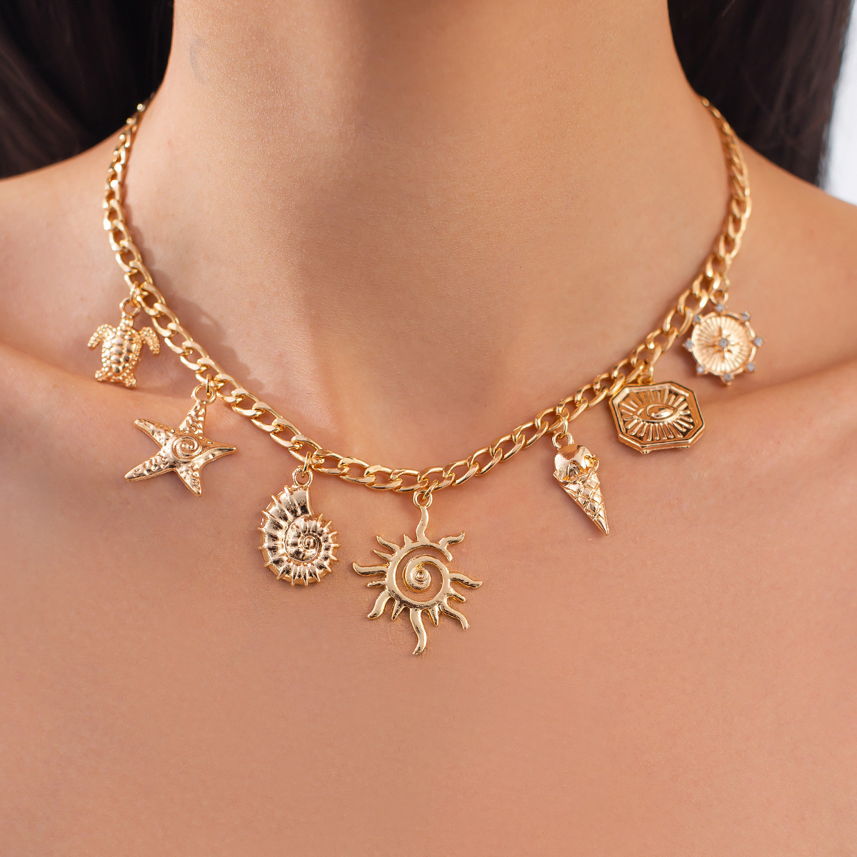 European and American cross-border accessories summer beach series diy pendant collarbone chain fishtail starfish necklace creativity full figure